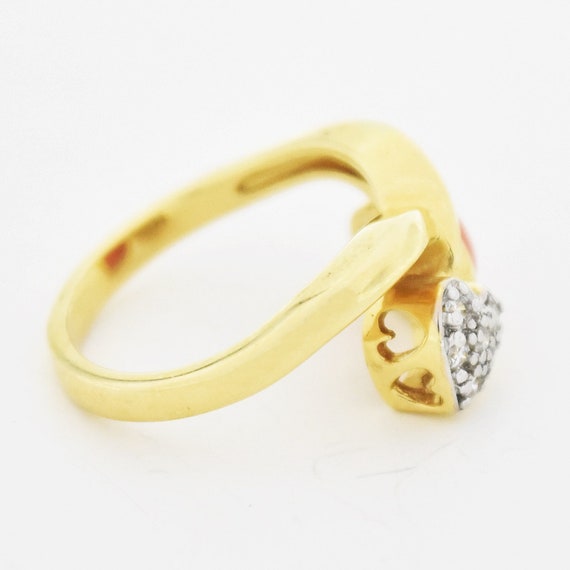 14k YG Estate Diamond & Coral Double Heart Love R… - image 2