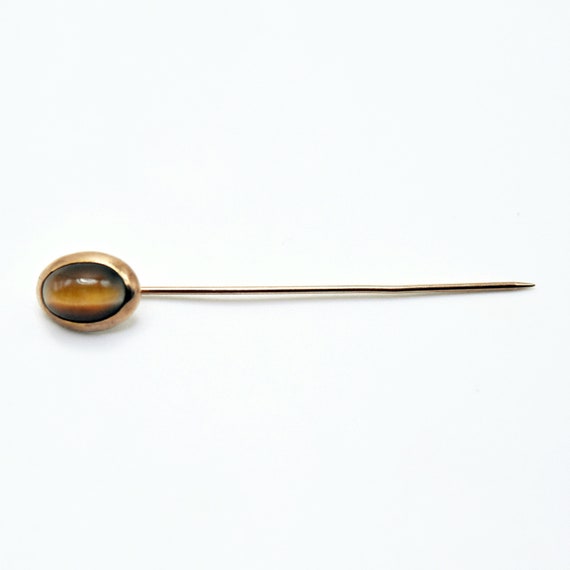 10k Yellow Gold Vintage Oval Tiger Eye Stick Pin - image 3