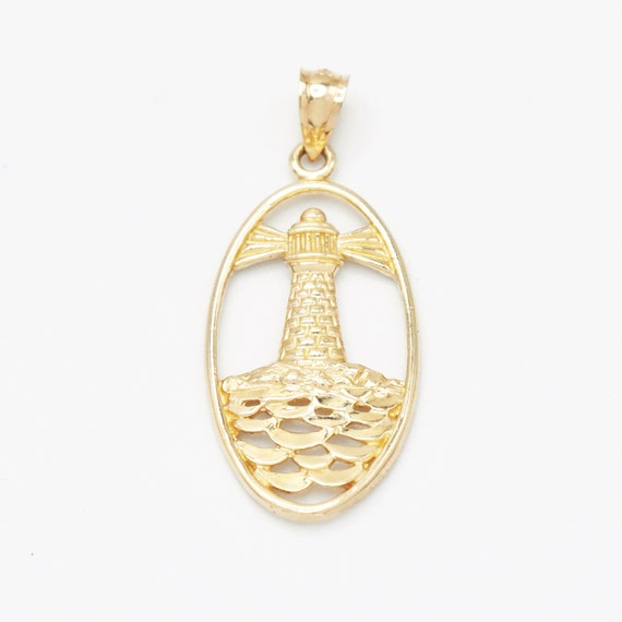 14k Yellow Gold Estate Textured Oval Lighthouse Pe