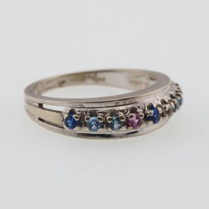 Multi Gemstone Estate Band/Ring Size 7 in 14k White Gold 3.6g