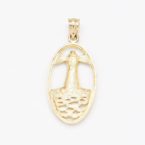 14k Yellow Gold Estate Textured Oval Lighthouse P… - image 2