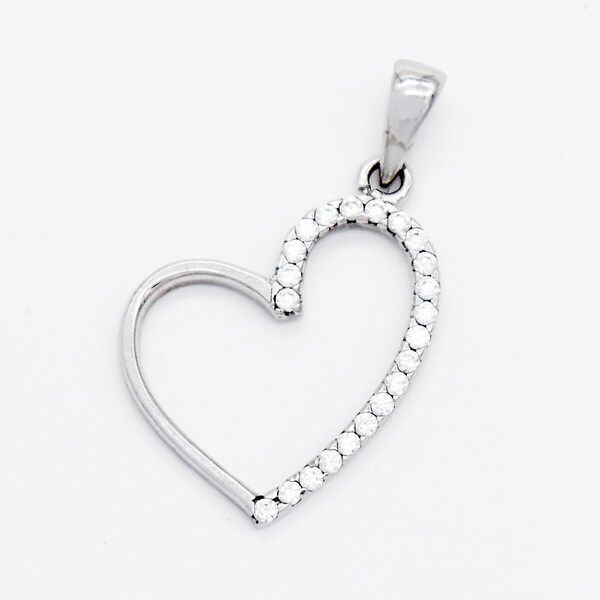 10k White Gold Estate Open White Gemstone Heart Love Pendant