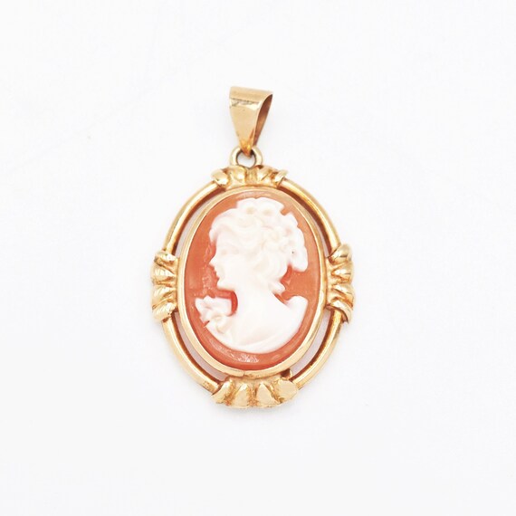 14k Yellow Gold Estate Carved Cameo Drop/Dangle P… - image 1