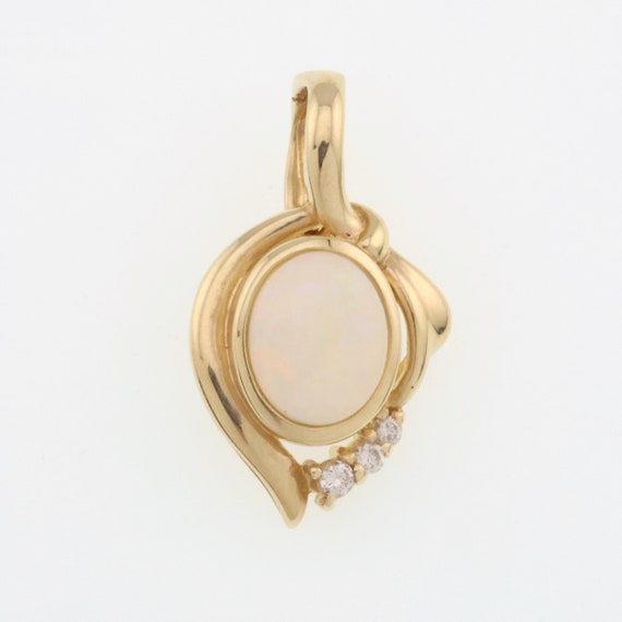 14k Yellow Gold Estate Fire Opal & Diamond Pendant