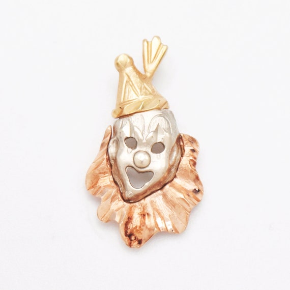 14k Tri Colored Gold Estate Diamond Cut Clown Pen… - image 1