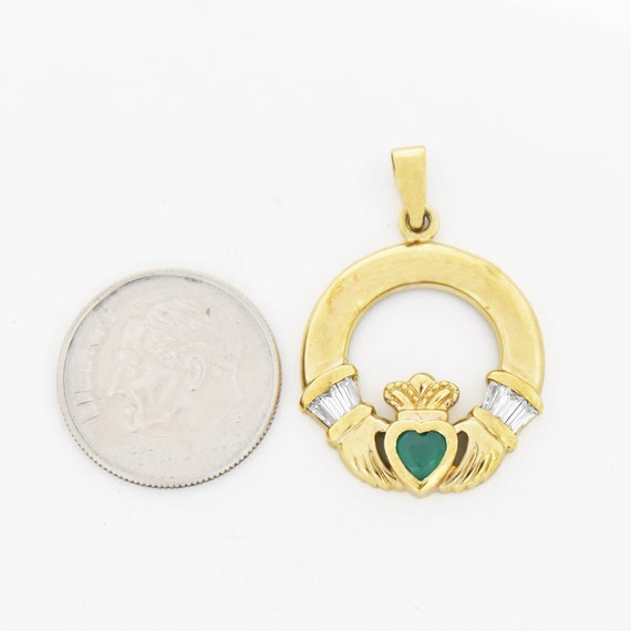 9k Yellow Gold Estate Emerald & White Gemstone Cl… - image 3