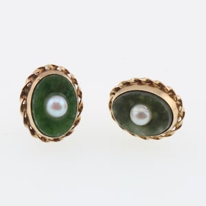 14k Yellow Gold Hardstone & Pearl Estate Stud Earrings