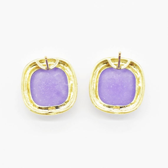 14k Yellow Gold Estate Purple Jade Post Earrings - image 2