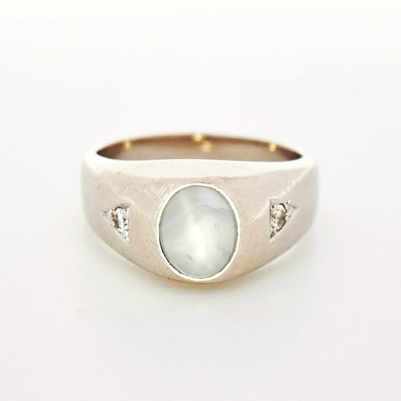 14k White Gold Vintage Star Sapphire & Diamond Ri… - image 1
