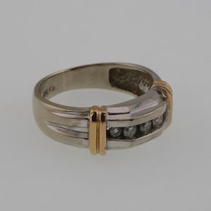 Bague/anneau diamants en or blanc et jaune 10 carats taille 9,5