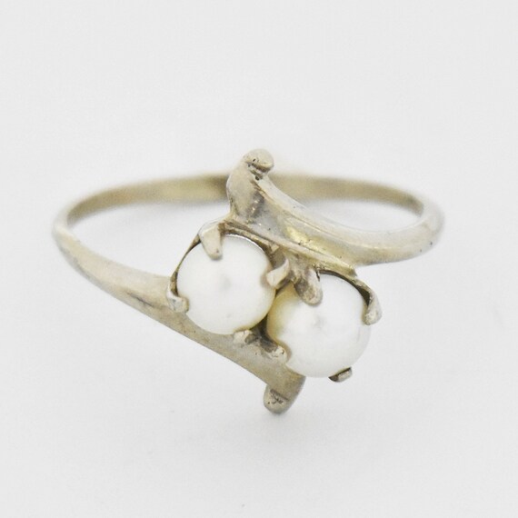 10k White Gold Estate Swirl Double Pearl Ring Siz… - image 2