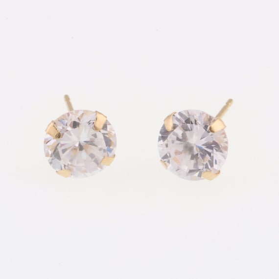 14k Yellow Gold Estate White Gemstone Stud Earrin… - image 1
