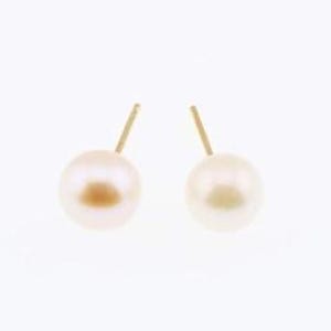 14k Yellow Gold Estate White Pearl Stud Earrings