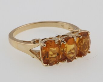 14k Yellow Gold Estate Orange Topaz Gemstone Band/Ring Size 7