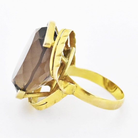 14k Yellow Gold Estate Oval Smokey Quartz Ring Si… - image 3