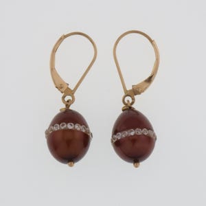 14k Yellow Gold Mocha Pearl & CZ Leverback Drop/Dangle Earrings