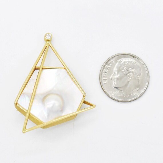 14k Yellow Gold Mid Century Modern Blister Pearl … - image 3