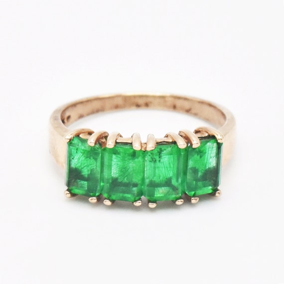 10k Yellow Gold Estate 4 Stone Green Topaz Band/R… - image 1