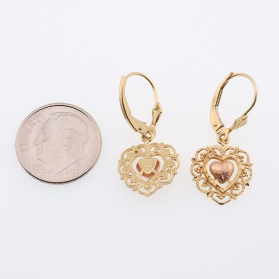 14k Yellow & Rose Gold Filigree Heart Leverback E… - image 3