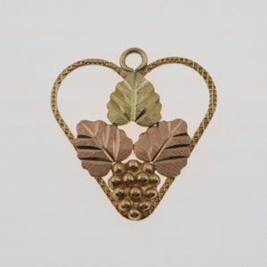 Grape Leaf Heart 10k Rose & Yellow Gold Estate Pendant 0.6g