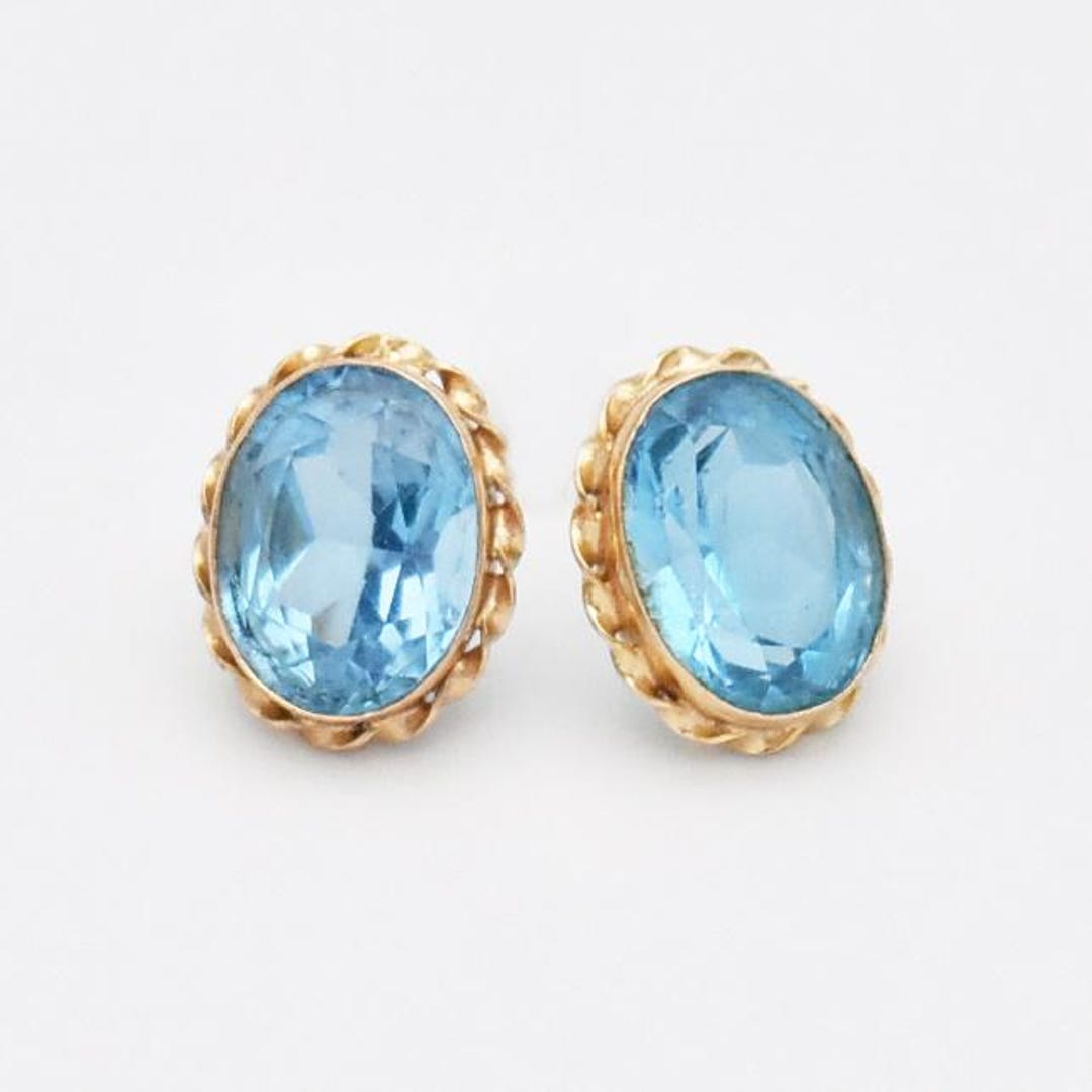 14kt Gold Blue Topaz  & Oval Kynite Post Earring E16072BTKY main image 1