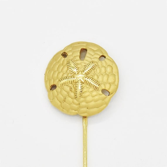 14k Yellow Gold Estate Textured Sand Dollar Stick… - image 1