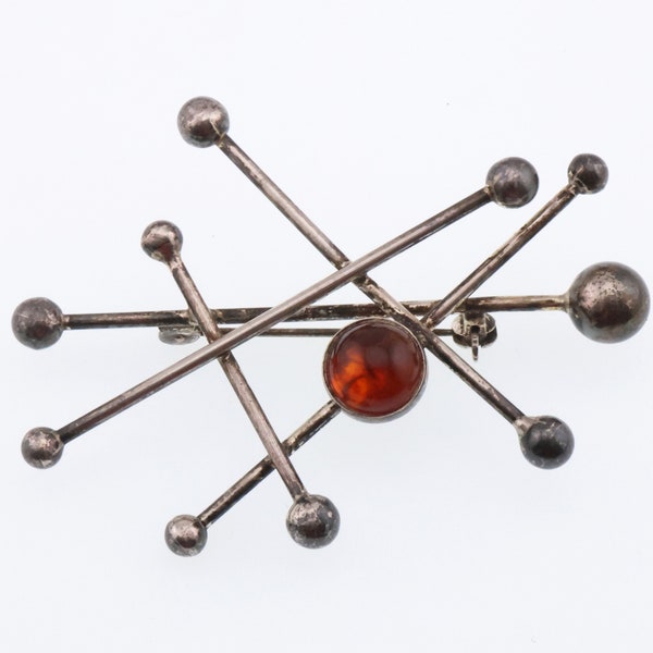 Sterling Silver From Amber Abstract Atomic Mid Century Modern Pin