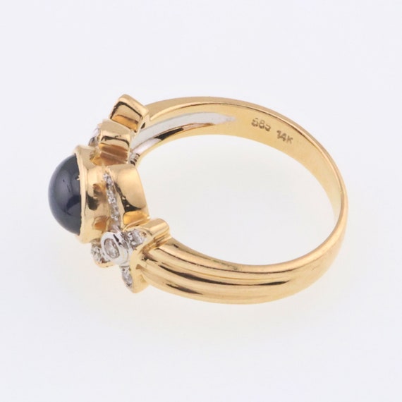 14k Yellow Gold Cabochon Sapphire & Diamond Accen… - image 3