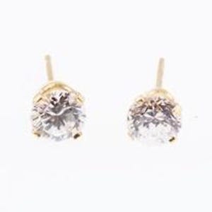 14k Yellow Gold Estate Round Cubic Zirconia Stud Earrings