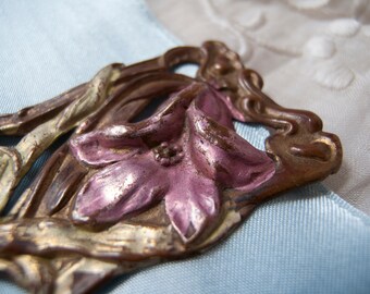 Antique Art Nouveau polychrome bronze buckle. 19th century