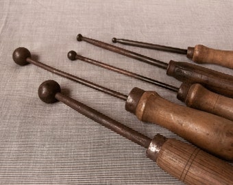 Old saddler or saddler tools for working leather and skins. Iron and wood. Years 1920-1940.