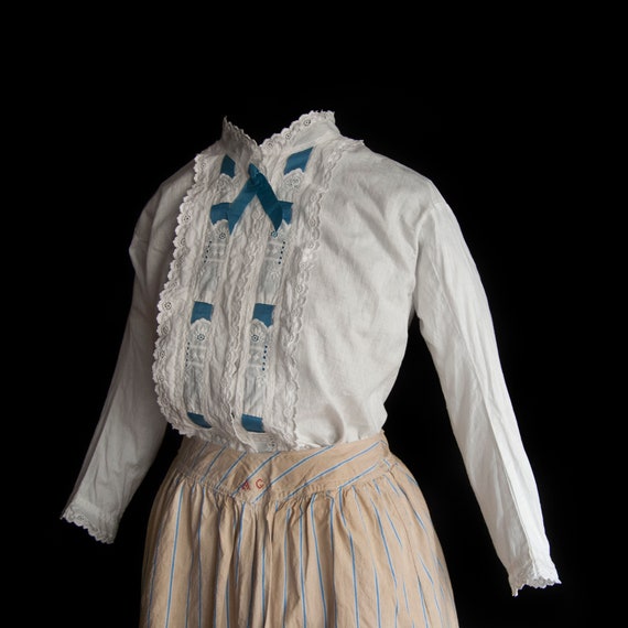Curious antique cotton and silk ribbon blouse for… - image 3