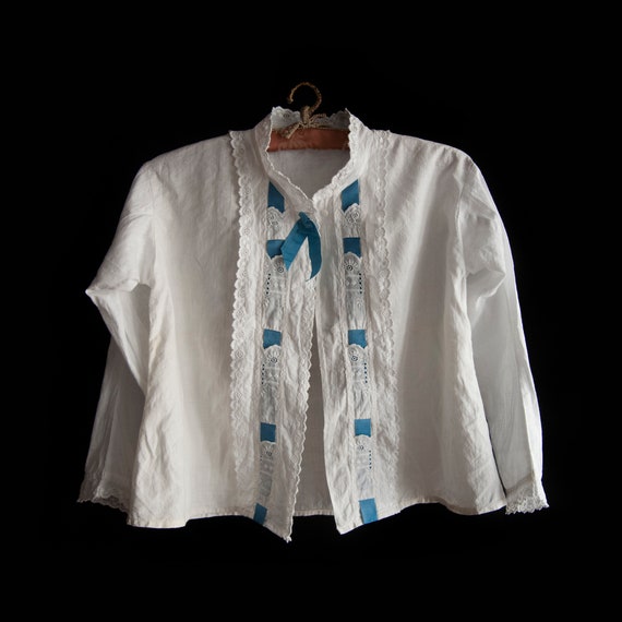 Curious antique cotton and silk ribbon blouse for… - image 5
