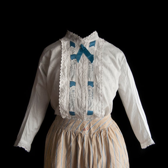 Curious antique cotton and silk ribbon blouse for… - image 2