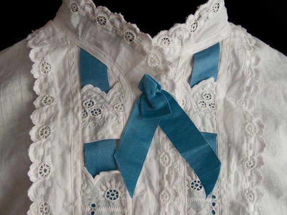 Curious antique cotton and silk ribbon blouse for… - image 1