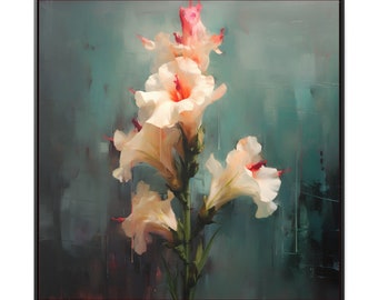 On Canvas Contemporary August Birth Flower Gladiolus Gallery Canvas Wrap with Square Walnut Wood or Black Frame 4 sizes