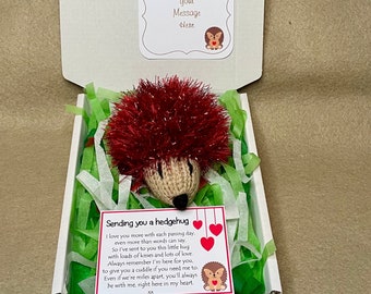 Mini knitted I Love You hedgehog gift thinking of you little pocket hug thank you friendship love valentine's get well keepsake