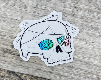 Holographic dizzy skull sticker illustration art ink