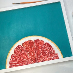 Original grapefruit mixed media watercolor and acrylic painting.
