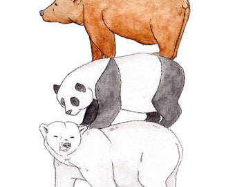 We Bare Bears watercolor art illustration print