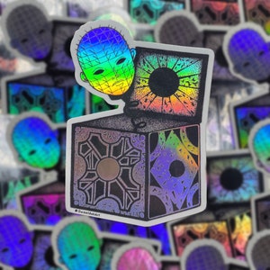 Pin Head In The Box Holographic Sticker Illustration
