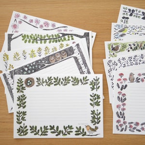 Conjunto de papel para cartas de pássaros pequenos, bloco de notas com ilustração de cogumelo 4Legs Penchant, coruja, tentilhão, tordo, pássaros e plantas, tamanho de cartão postal