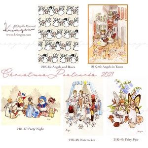 Krimgen Natale 2021 Set di cartoline, Angeli, Natale, Vacanze, Cartolina illustrata dall'artista per posta lumaca, Biglietto d'auguri per ragazze vintage