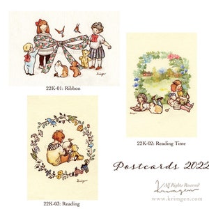 Ensemble de cartes postales Krimgen printemps 2022, temps de lecture, carte postale illustrée d'artiste pour courrier postal, ruban, filles vintage Carte de vœux