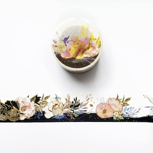 金箔花和紙テープ、牡丹和紙ロール、牡丹花柄オリジナルイラストマスキングテープ、クリエイティブジャーナル、