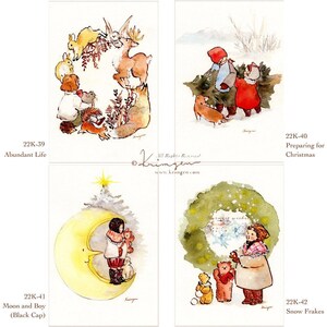 Krimgen Winter 2022 Ansichtkaarten Set, Kerstmis, Feestdagen, Artist Illustrated Post Card voor Snail Mail, Vintage Girls Wenskaart