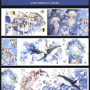 Tape Sample, Oceans Apart Washi und PET Tape Sample, Meeresbewohner Sticker, Meerjungfrau, Delfin, Wal Planer Sticker, Extra breites Collage Tape
