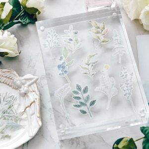 58PCS Plants and Leaves Stickers Pack, Translucent Die-Cut Stickers, Clear Green Floral Stickers, Ephemera, Junk Journal
