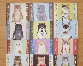 Zestaw 96 sztuk papieru do notatek z kotami, 4-nożny notatnik z ilustracjami, kwiaty i rośliny, kot kaliko, papier listowy z kotem do poczty ślimakowej, Penpal