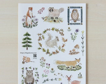 4Legs Animals Sticker Sheet, Bear, Raccoon, Fox, Deer Kiss-Cut Sticker Sheet, Owl, Artist Illustrated Planner and Journal Sticker
